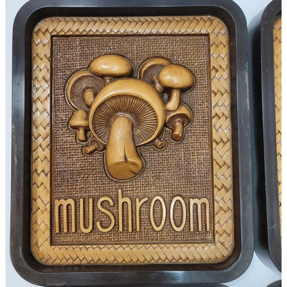 Vtg 1979 Syroco‎ Vegetable Wall Plaques 4pc Mushroom Radish Carrot Eggplant 7567